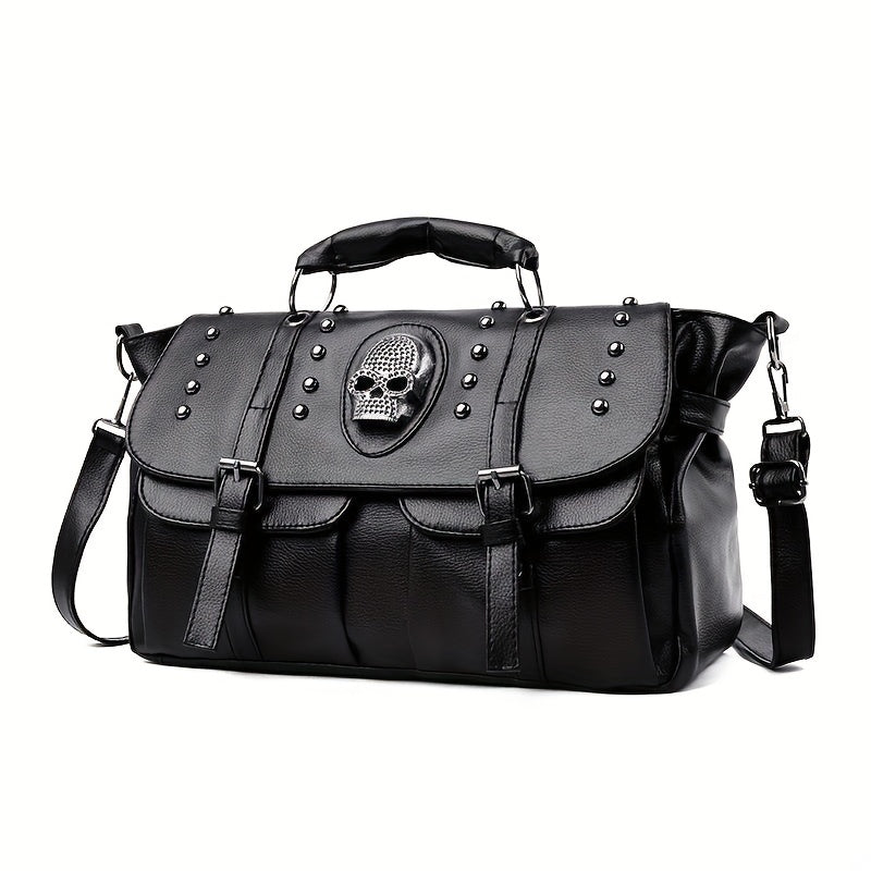 Punk Style Messenger Bag, Skull & Studded Decor Handbag, Y2K Flap Shoulder Purse