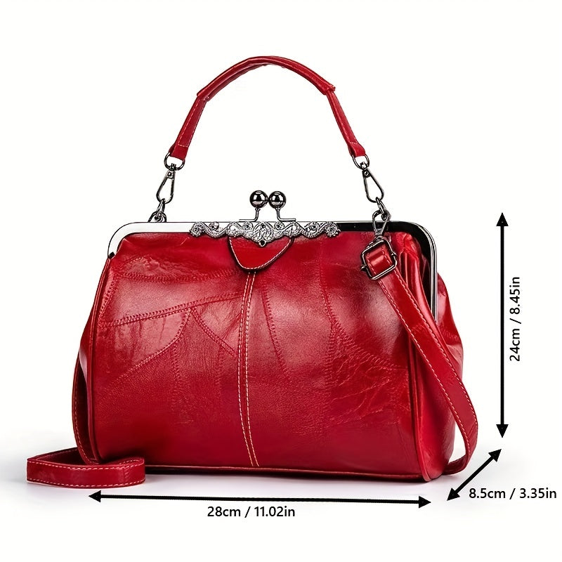 Vintage Handbags For Women, Fashion Kiss Lock Slip Purse, Stitching Texture Crossbody Bag