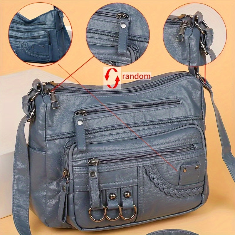 Vintage PU Crossbody Bag, Retro Multi Layer Shoulder Bag, Women's Fashion Handbag & Purse