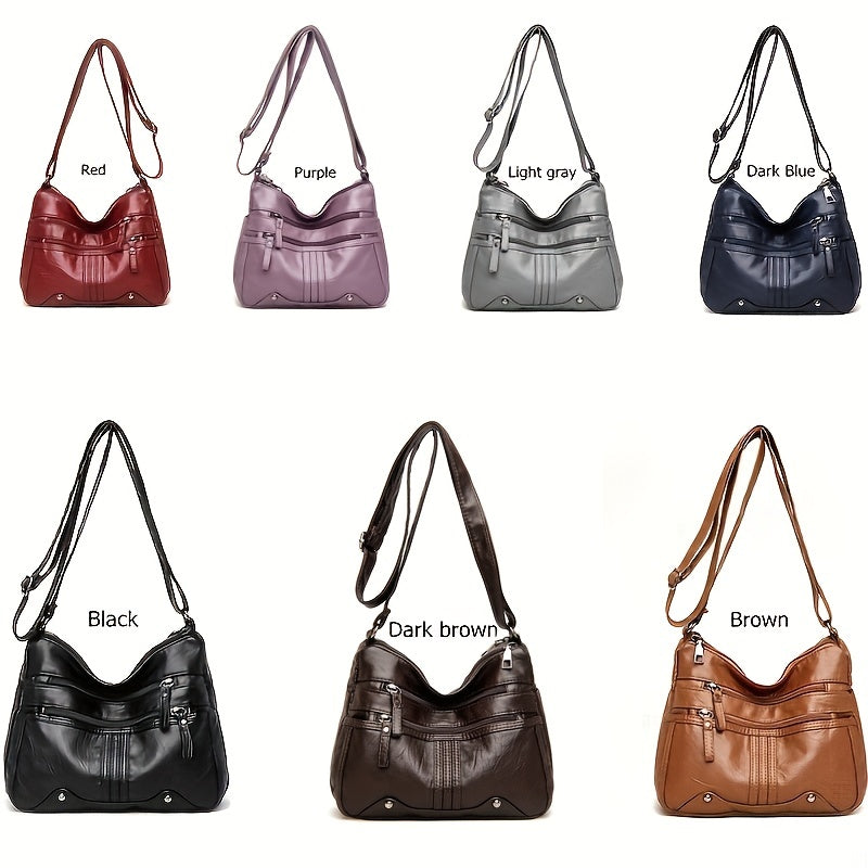Studded Decor Crossbody Bag, Women's Multi Pocket Purse, Fashion PU Leather Shoulder Bag