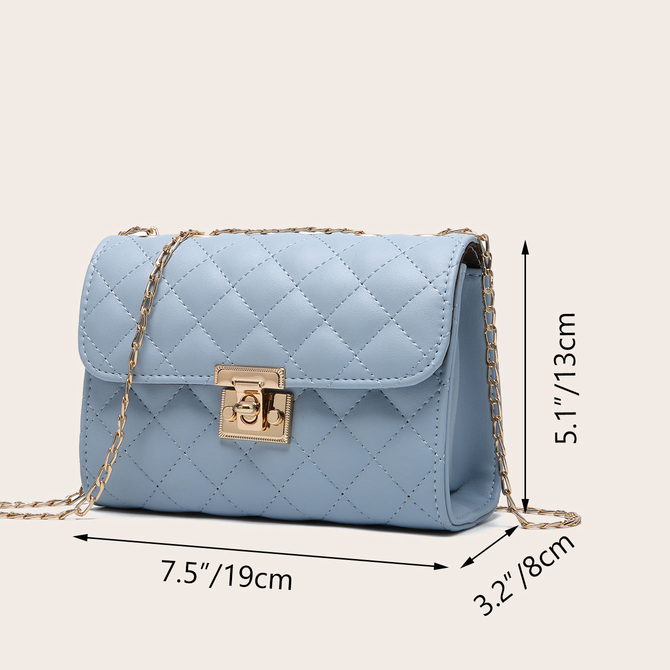 Ladies Quilted Crossbody Bag, Fashionable Chain Clutch Bag, Shoulder Bag, Square Bag