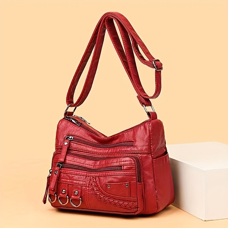 Vintage PU Crossbody Bag, Retro Multi Layer Shoulder Bag, Women's Fashion Handbag & Purse