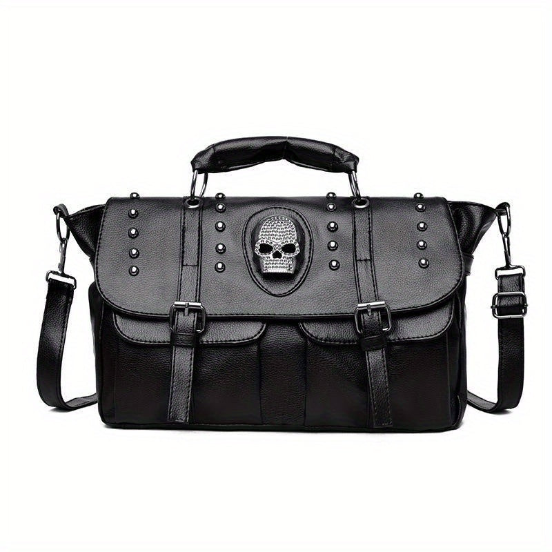 Punk Style Messenger Bag, Skull & Studded Decor Handbag, Y2K Flap Shoulder Purse