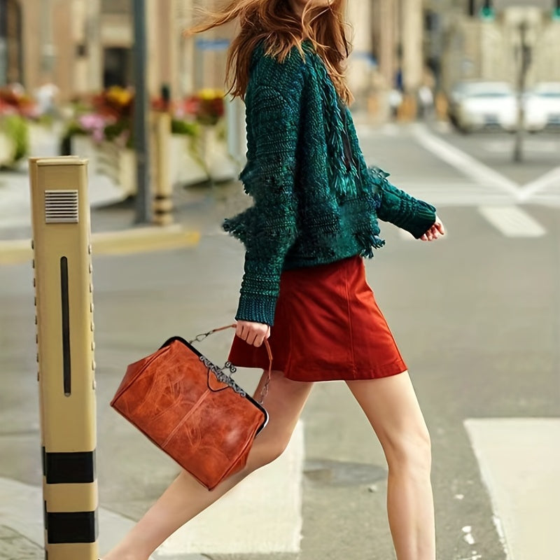 Vintage Handbags For Women, Fashion Kiss Lock Slip Purse, Stitching Texture Crossbody Bag